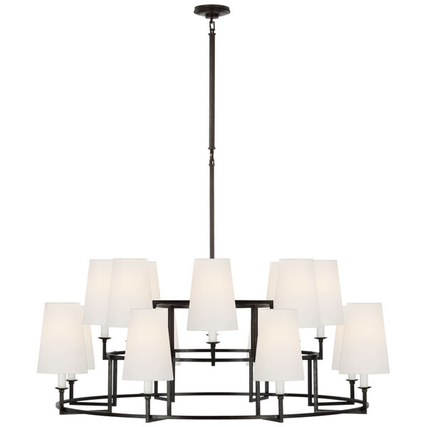 Modica Xl Ring Chandelier in Aged Iron with Linen Shades by Chapman  and  Myers, image 1
