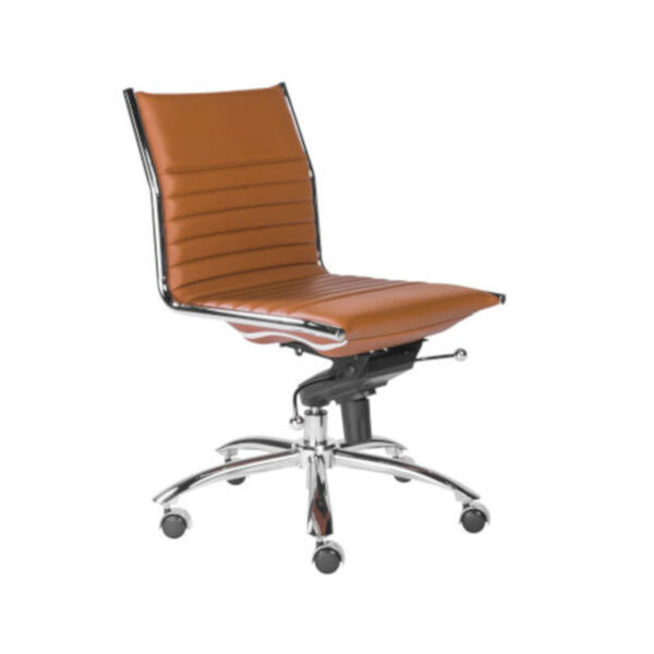 Emerson Cognac and Chrome Leatherette Armless Low Back Office Chair, image 2