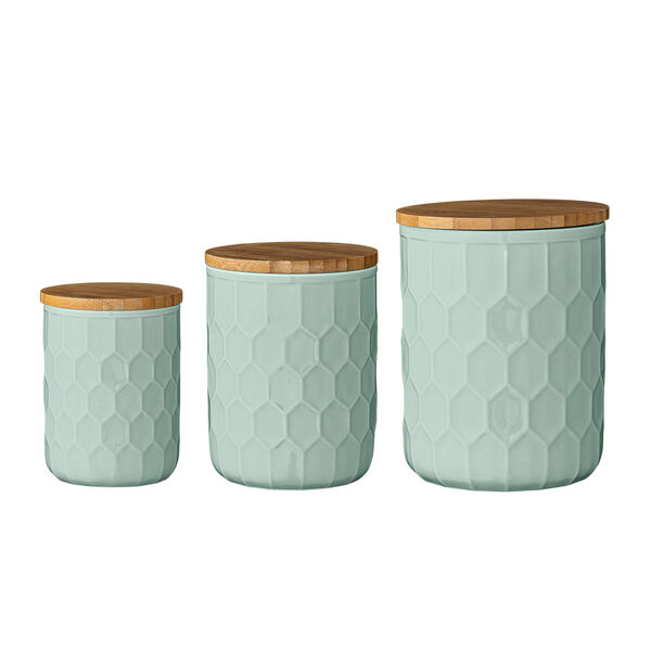 Mint Ceramic Jars with Bamboo Lids, Set of 3, image 1