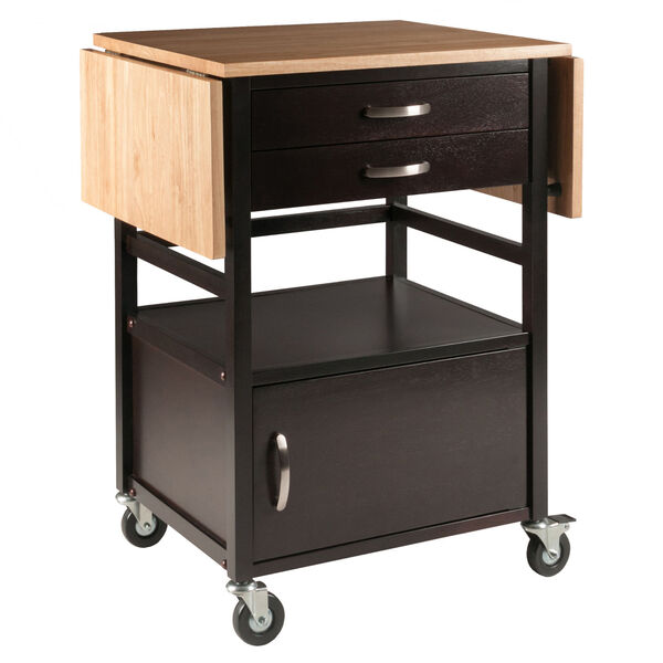 Bellini Natural and Coffee Two-Tone Drop Leaf Kitchen Cart, image 1
