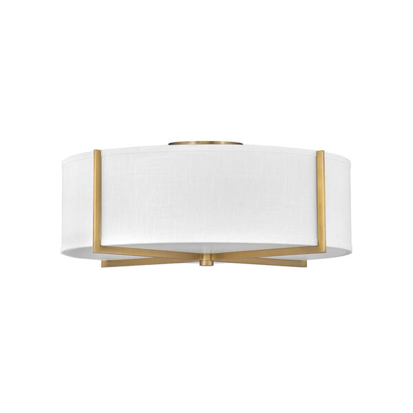 Axis Heritage Brass Four-Light LED Semi-Flush Mount with Off White Linen Shade, image 1