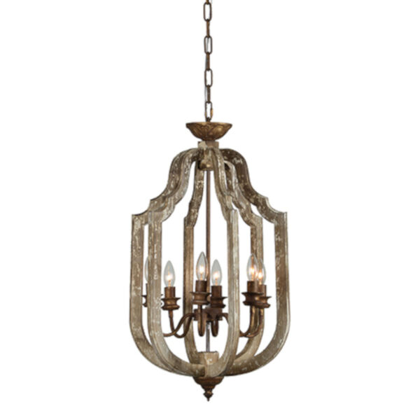 Sophia Weathered Driftwood and Gold Six-Light Chandelier, image 1