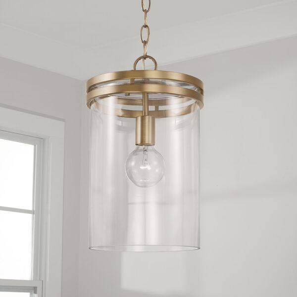 Fuller Aged Brass One-Light Pendant with Clear Glass, image 3