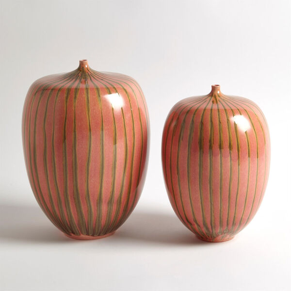 Studio A Home Brown and Pink Large Striped Melon Vase, image 3