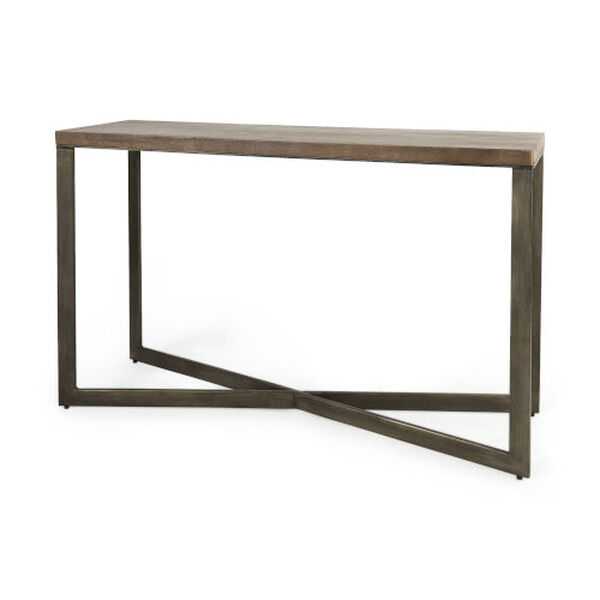 Faye Medium Brown and Antique Nickel X-Shaped Console Table, image 1