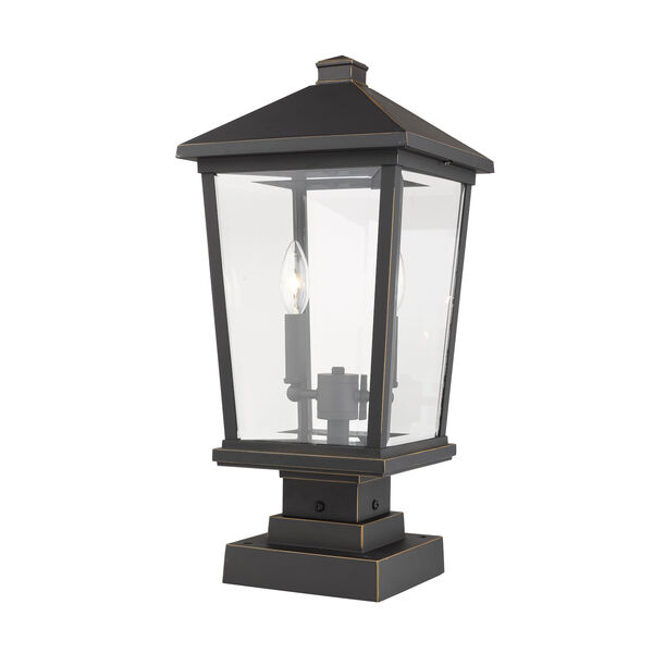 Beacon Oil Rubbed Bronze Two-Light Outdoor Pier Mounted Fixture With Transparent Beveled Glass, image 3
