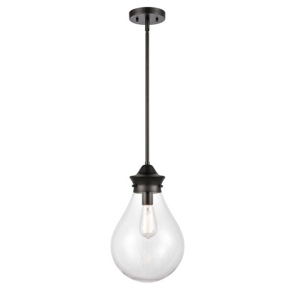 Genesis Matte Black 10-Inch LED Pendant with Clear Glass Shade, image 1