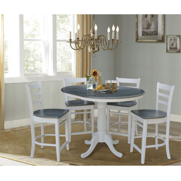 Emily White and Heather Gray 36-Inch Round Extension Dining Table With Four Counter Height Stools, Five-Piece, image 2