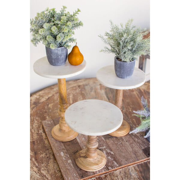 Wooden Display Stands with Marble Tops, Set of Three, image 1