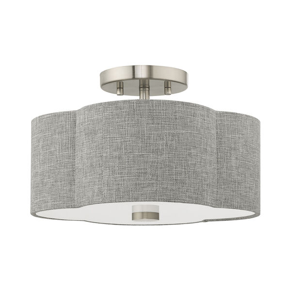 Kalmar Brushed Nickel 13-Inch Two-Light Ceiling Mount with Hand Crafted Gray Hardback Shade, image 2