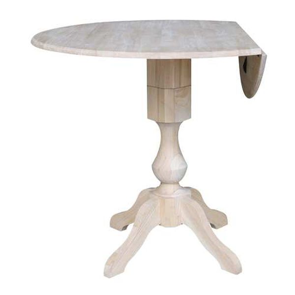 Gray and Beige 36-Inch Round Pedestal Dual Drop Leaf Table, image 2