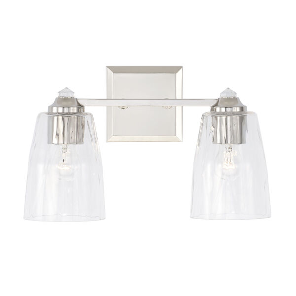 Laurent Polished Nickel Two-Light Bath Vanity with Clear Glass Shades and Crystal Finials, image 2