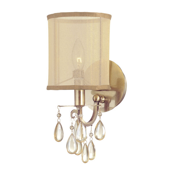 Hampton Antique Brass One-Light Wall Sconce with Etruscan Smooth Oyster Crystals, image 1