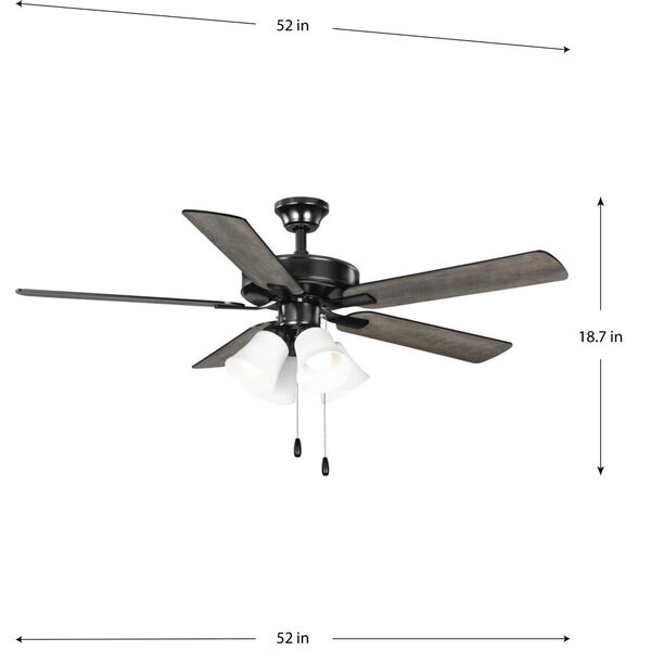AirPro Builder Matte Black Four-Light LED 52-Inch  Ceiling Fan with Frosted Glass Light Kit, image 6