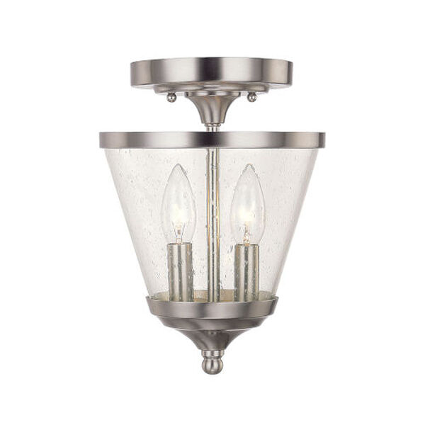 Stanton Brushed Nickel Two-Light Convertible Semi Flush Mount with Soft White Glass, image 1
