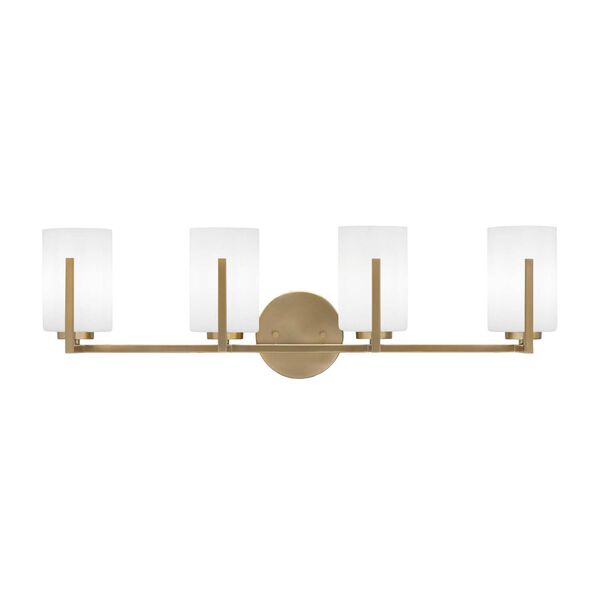 Atlas New Age Brass Four-Light Bath Vanity with Four-Inch White Muslin Glass, image 1