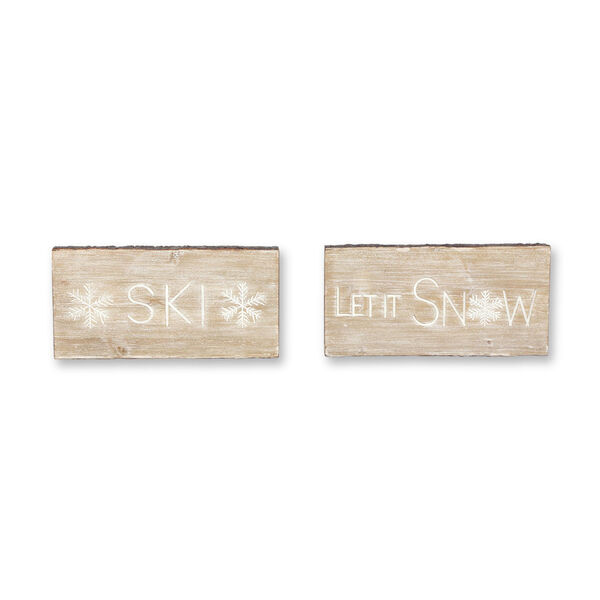 Brown Let It Snow and Ski Plaque Holiday Wall Decor, Set of Two, image 1