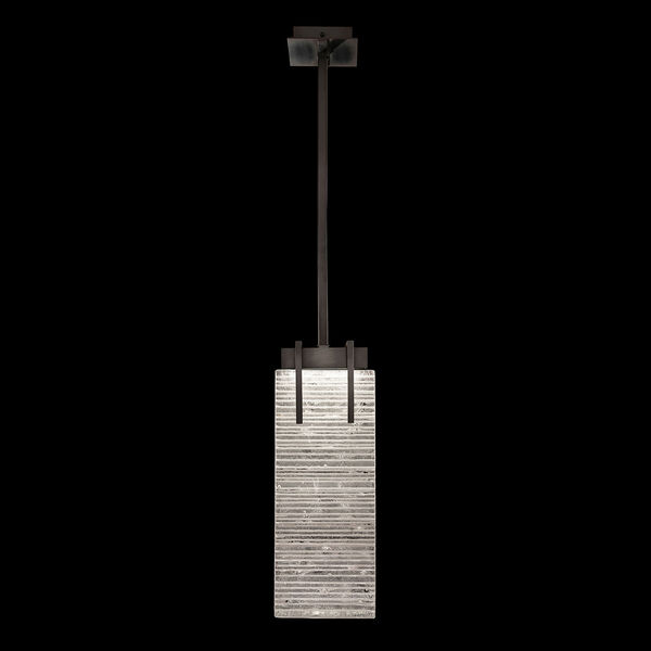 Terra Black 21-Inch Two-Light Rectangular LED Mini Pendant with Rake Cast Glass, image 1