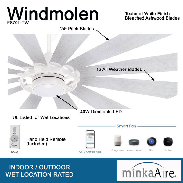 Windmolen Textured White 65-Inch LED Smart Ceiling Fan, image 5