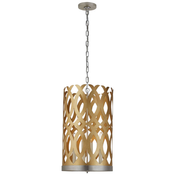 Ingrid Tall Chandelier in Gild and Burnished Silver Leaf by Julie Neill, image 1