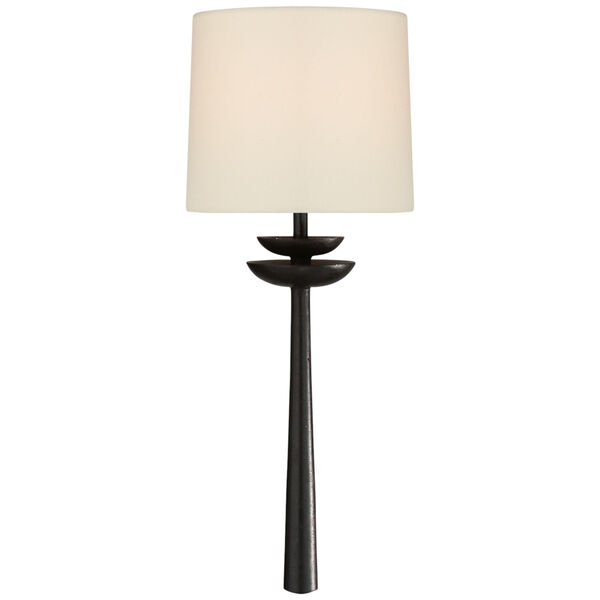 Beaumont Medium Tail Sconce in Aged Iron with Linen Shade by AERIN, image 1