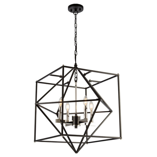 Roxton Matte Black and Polished Nickel Four-Light Chandelier, image 2