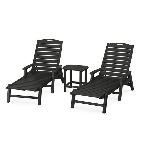 Nautical Black Chaise Lounge with Arms Set with South Beach 18-Inch Side Table, 3-Piece, image 1