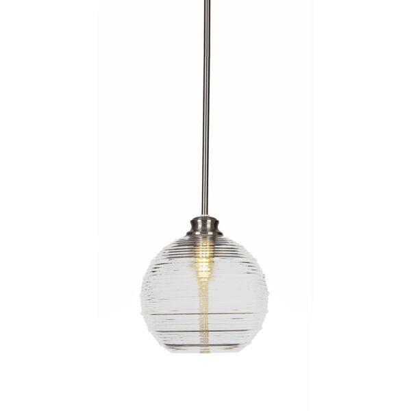 Malena Brushed Nickel 10-Inch One-Light Stem Hung Pendant with Clear Ribbed Glass Shade, image 1
