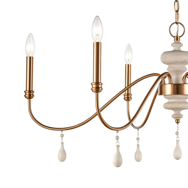 French Connection Satin Brass Six-Light Chandelier, image 3