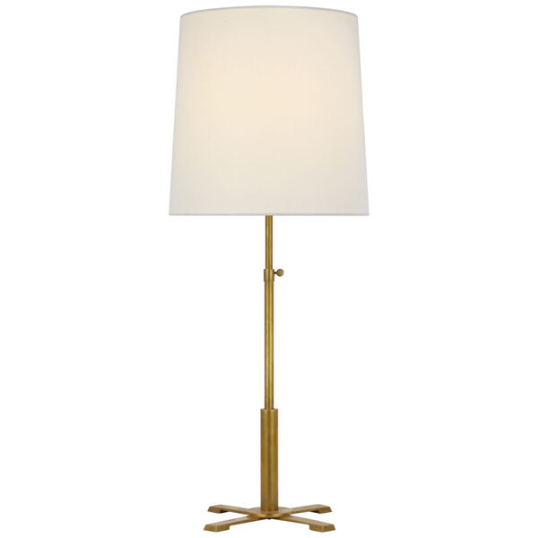 Quintel Large Adjustable Table Lamp in Hand-Rubbed Antique Brass with Linen Shade by Thomas O'Brien, image 1