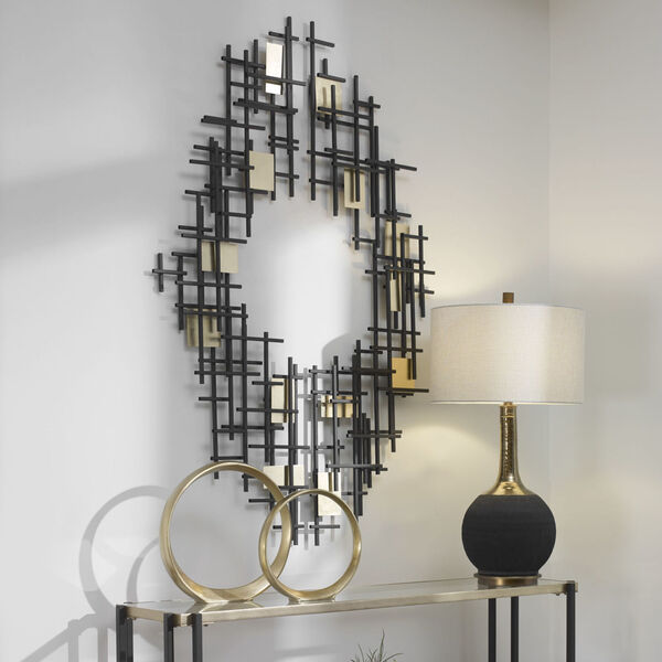 Reflection Matte Black and Gold Metal Grid Wall Decor, Set of 2, image 1