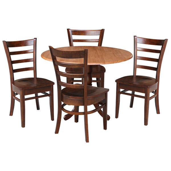 Cinnamon and Espresso 42-Inch Dual Drop Leaf Table with Four Ladder Back Dining Chair, Five-Piece, image 1