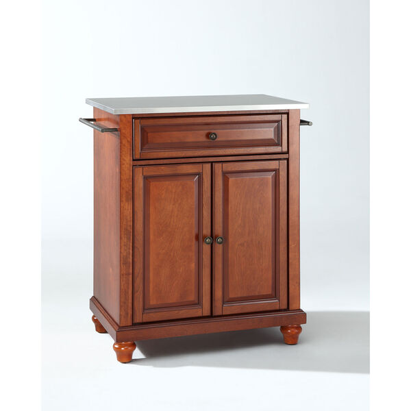Cambridge Stainless Steel Top Portable Kitchen Island in Classic Cherry Finish, image 1