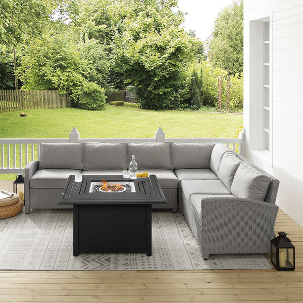 Bradenton Gray Wicker Sectional Set with Fire Table, Five-Piece, image 3