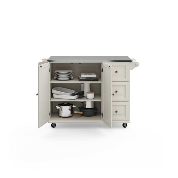 Dolly Madison Off-White and Stainless Steel Kitchen Cart, image 2
