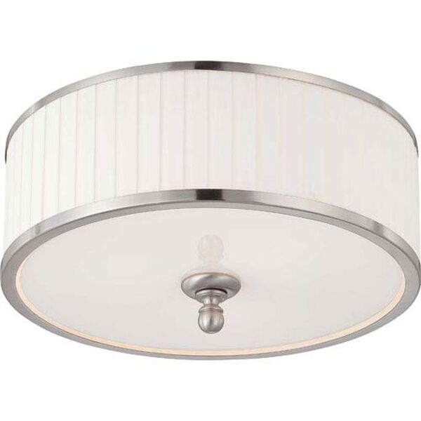 Candice Brushed Nickel Three-Light Flush Dome Fixture w/Pleated White Shade, image 1