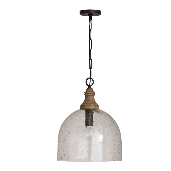 Grey Wash and Pewter 15-Inch One-Light Pendant with Clear Seeded Glass, image 1