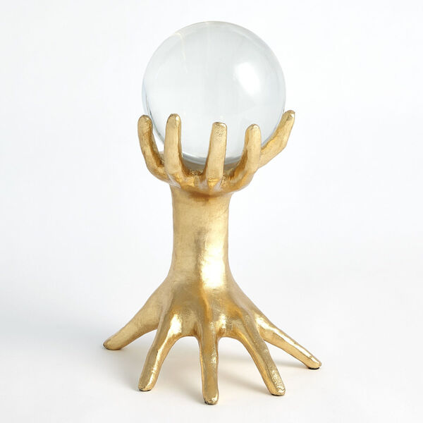 Gold Leaf 8-Inch Hands on Sphere Holder Decorative Object, image 1
