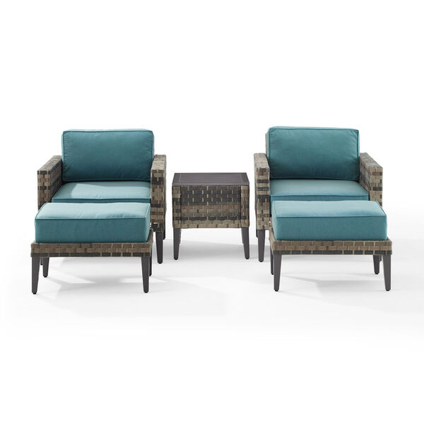Prescott Five-Piece Outdoor Wicker Armchair Set with Side Table and Ottoman, image 2
