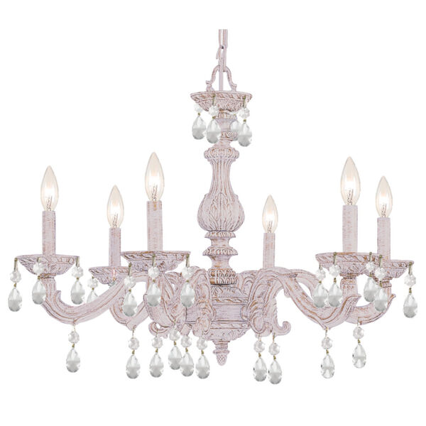 Sutton Antique White Six-Light Chandelier with Hand Polished Crystal, image 1