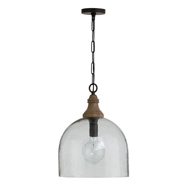 Grey Wash and Pewter 15-Inch One-Light Pendant with Clear Organic Rippled Glass, image 1