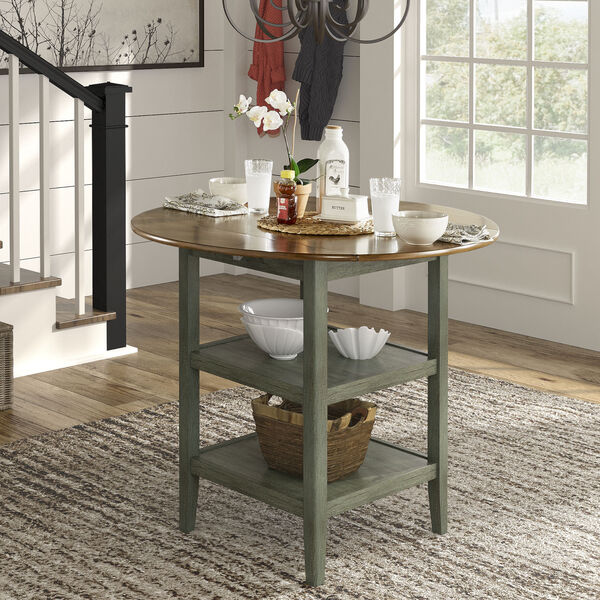 Caroline Green Two-Tone Side Drop Leaf Round Counter Height Table, image 5