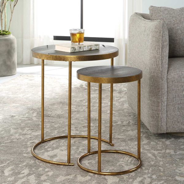 Aragon Burnished Brass and Gray Nesting Tables, Set of 2, image 2