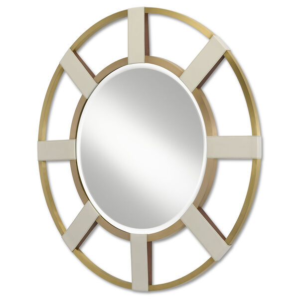 Camille Cream and Brushed Brass Round Wall Mirror, image 2