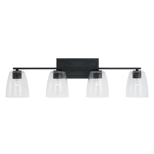 Sylvia Matte Black Four-Light Bath Vanity with Clear Seeded Glass Shades, image 2
