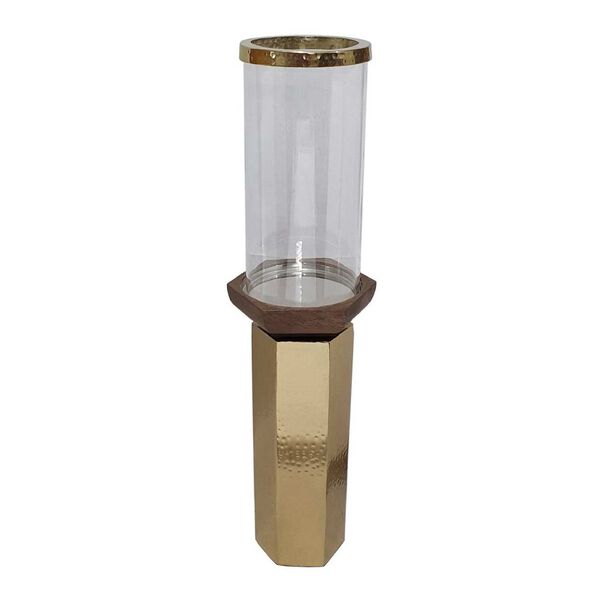 Ares Gold and Clear 20-Inch Hurricane Candle Holder, image 1