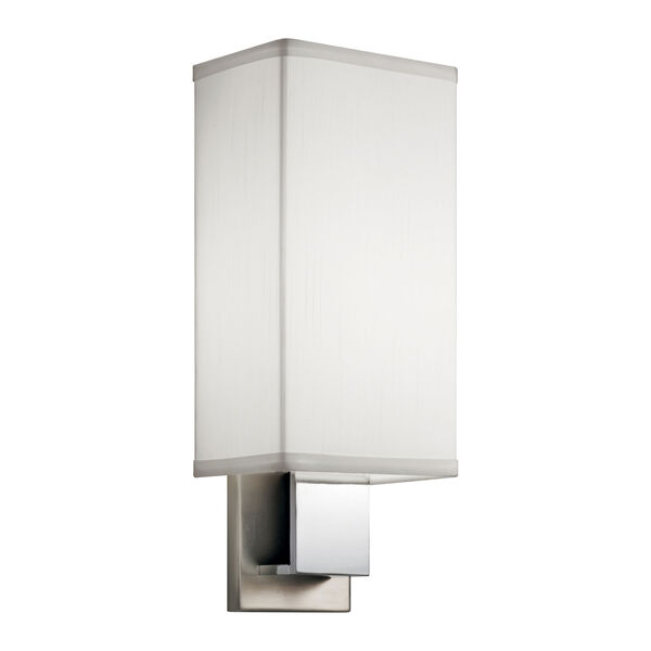 Brushed Nickel and Chrome 6-Inch Energy Star LED Wall Sconce with White Linen Shade, image 1