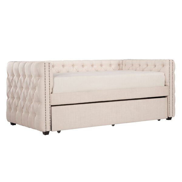 Nassau Bisque Track Arm Chesterfield Daybed with Trundle, image 3