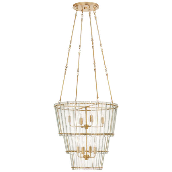 Cadence Large Waterfall Chandelier in Hand-Rubbed Antique Brass with Antique Mirror by Carrier and Company, image 1