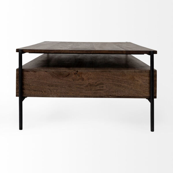 Glenn II Brown and Black Rectangular Solid Wood Three-Drawer Coffee Table, image 4